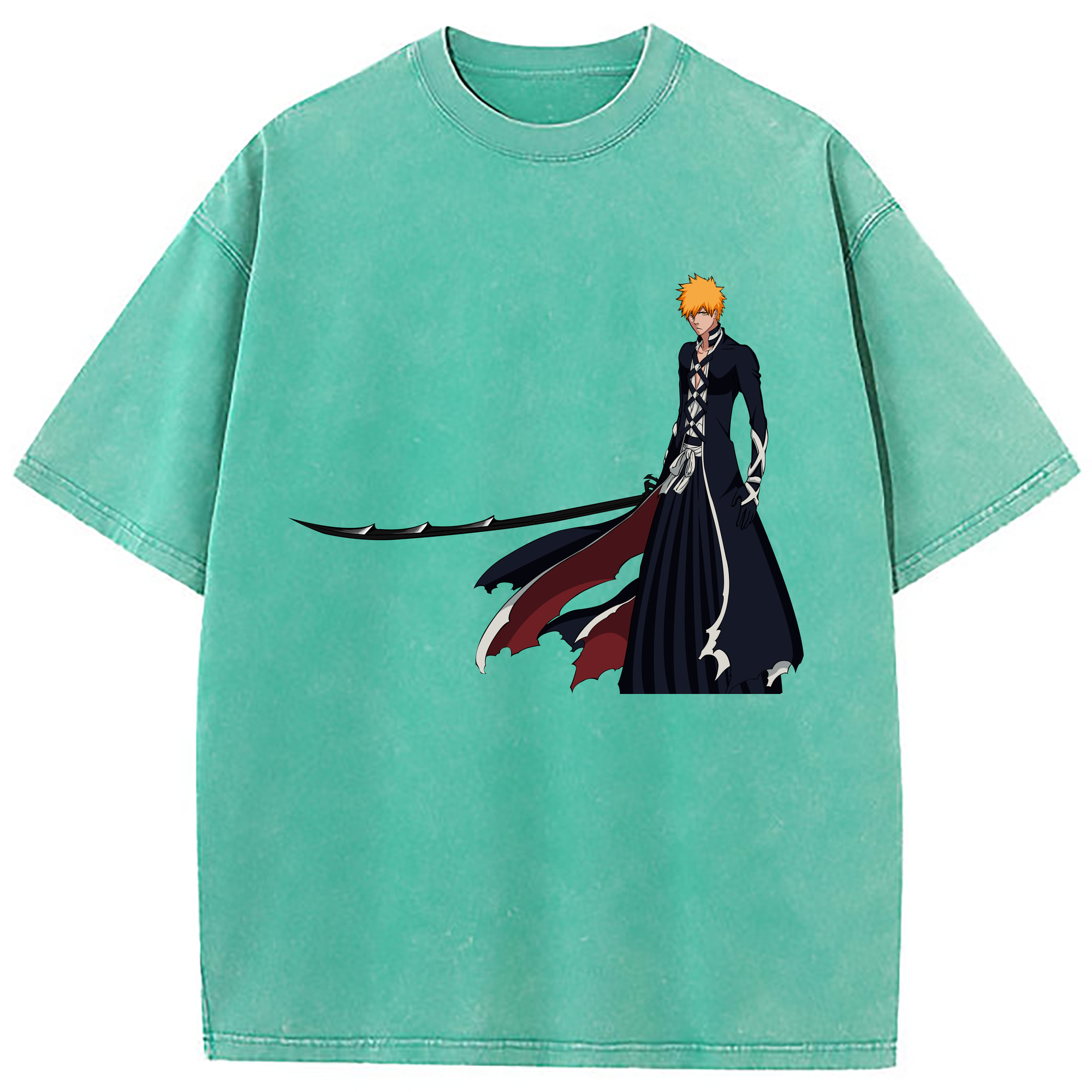 （画像用） ブリーチ 黒崎一護（くろさき いちご）BLEACH Kurosaki Ichigo 綿100% ヴィンテージ風 半袖Tシャツ（フロントプリント）